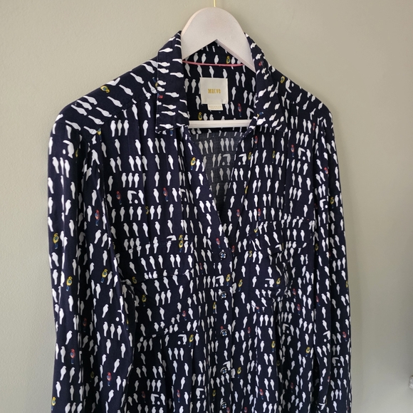 Anthropologie Maeve 10 Eclectic Bohemian Novelty Print Wynwood Bird Button Shirt - Picture 6 of 15